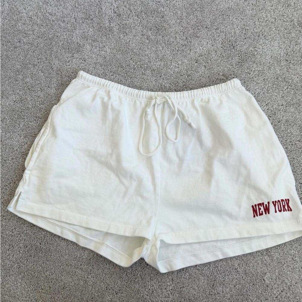 Brandy Melville White Athletic Shorts with Red 'New York' Print